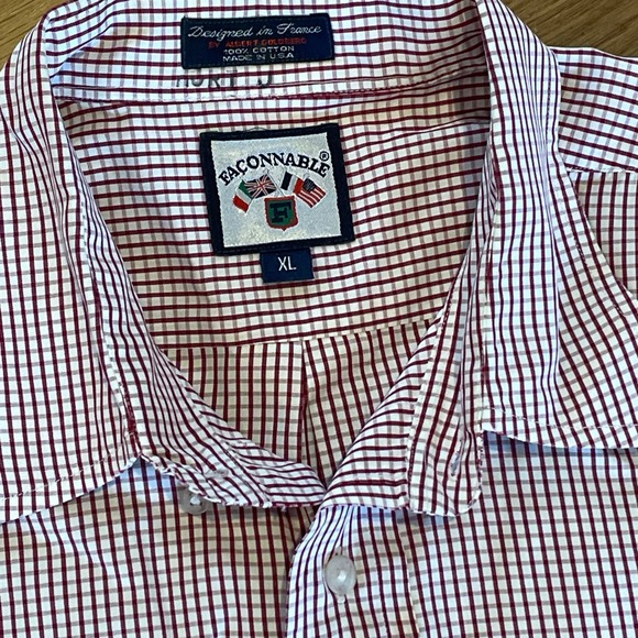 Mens Faconnable 100% Cottons‎ Red & White  Checkered Long Sleeve Shirt  XL - Picture 3 of 6